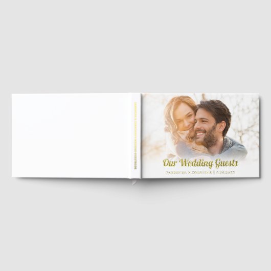 Elegant Gouden Folie Script Foto Bruiloft Gastenboek (Volledig)