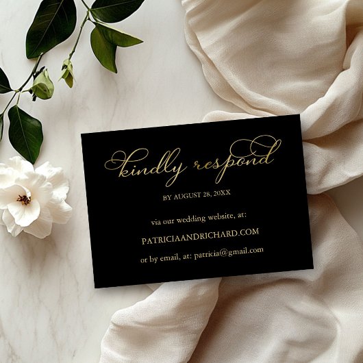 Elegant Gouden Folie Script Online Bruiloft RSVP K Kaartje