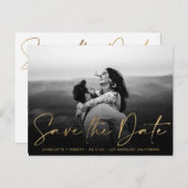 Elegant gouden foliefoto's bruiloft met datum aankondigingskaart (Voorkant / Achterkant)