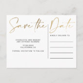 Elegant gouden foliefoto's bruiloft met datum aankondigingskaart (Achterkant)