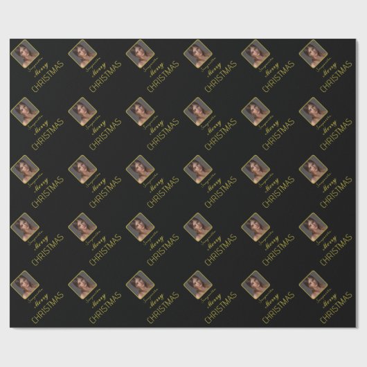Elegant gouden fotoscript naam vrolijk kerstfeest cadeaupapier (Vlak)