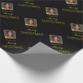 Elegant gouden fotoscript naam vrolijk kerstfeest cadeaupapier (Hoek)