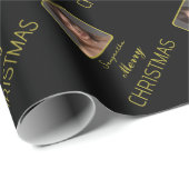 Elegant gouden fotoscript naam vrolijk kerstfeest cadeaupapier (Rol Hoek)