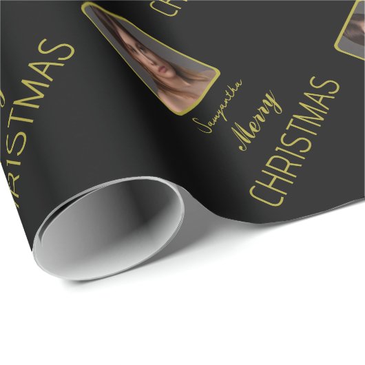 Elegant gouden fotoscript naam vrolijk kerstfeest cadeaupapier (Rol Hoek)