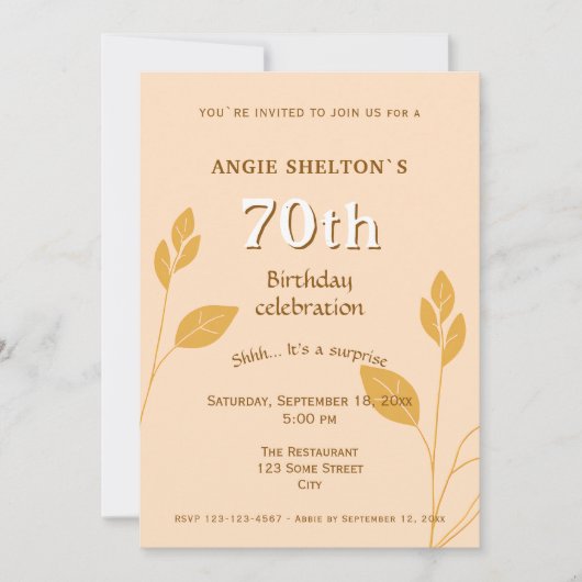 Elegant gouden gebladerte Botanische 70e verjaarda Kaart (Voorkant)