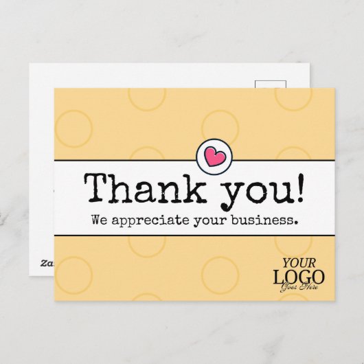 Elegant Gouden Geel W / Hart Zakelijk Dank u Briefkaart (Voorkant / Achterkant)