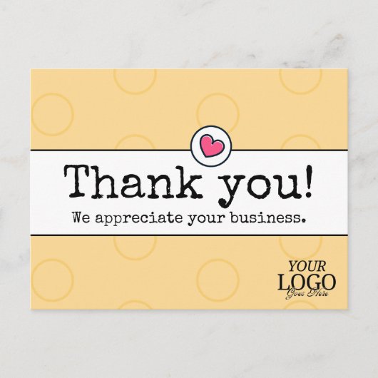 Elegant Gouden Geel W / Hart Zakelijk Dank u Briefkaart (Voorkant)