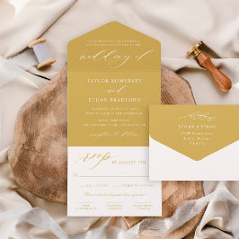 Elegant Gouden Gele Kalligrafie Schrift Bruiloft All In One Uitnodiging