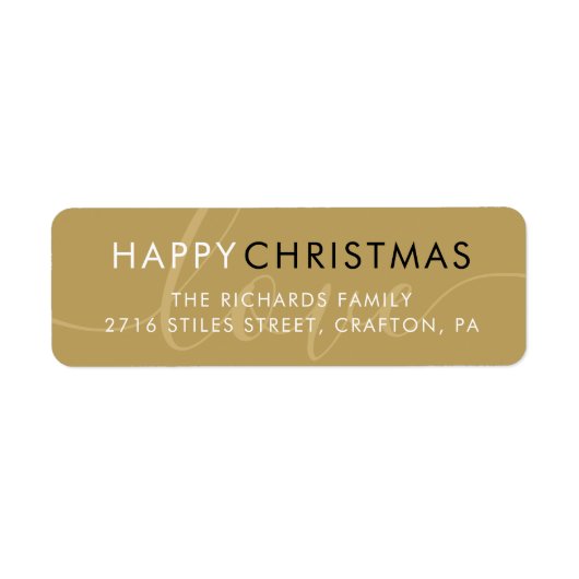 Elegant Gouden Gelukkig Kerstmis Script Retouradre Etiket (Voorkant)