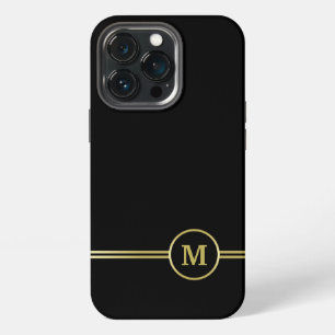 Elegant gouden gepersonaliseerd monogram op zwart iPhone 13 pro hoesje