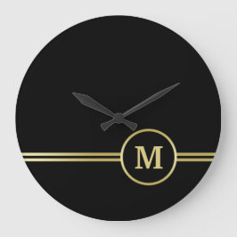 Elegant gouden gepersonaliseerde monogram op zwart grote klok