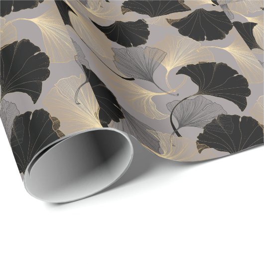 Elegant gouden Ginkgo, achtergrond. Cadeaupapier (Rol Hoek)