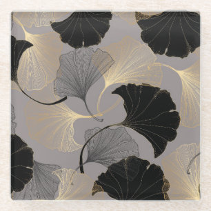 Elegant gouden Ginkgo, achtergrond. Glazen Onderzetter