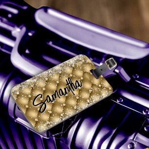 Elegant gouden glinsterende glitter monogram bagagelabel