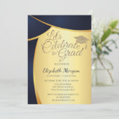 Elegant Gouden Glitter Afstudeerder Pet, Blauw Gou Kaart (Staand voorkant)