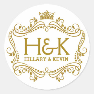 Elegant Gouden Glitter Crown & Bloemen Lijst Ronde Sticker