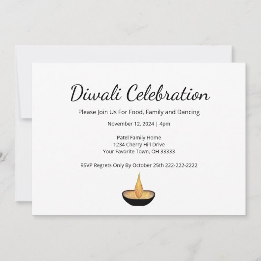 Elegant Gouden Glitter Diya Lamp Diwali Viering Kaart (Voorkant)