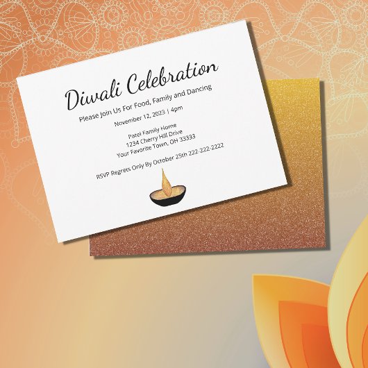 Elegant Gouden Glitter Diya Lamp Diwali Viering Kaart