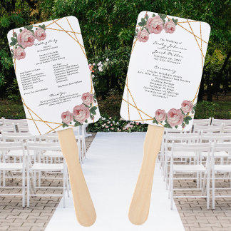 Elegant Gouden Glitter Geo Roze Bloemen Huwelijksp Handwaaier