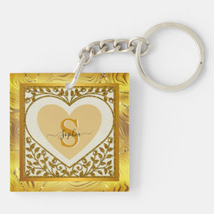 Elegant Gouden Glitter Hart Initiaal & Naam Sleute Sleutelhanger