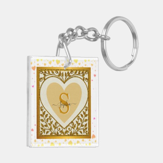 Elegant Gouden Glitter Hart Initiaal & Naam Sleute Sleutelhanger (Achterkant Links)