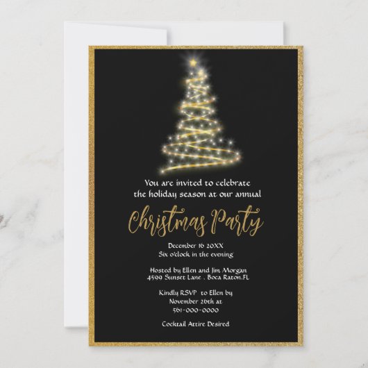 Elegant Gouden Glitter Kerstfeest Kaart (Voorkant)