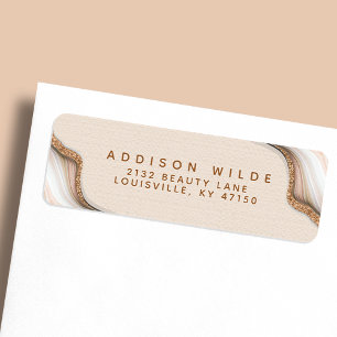 Elegant Gouden Glitter Marmer Agaten Retouradres Etiket