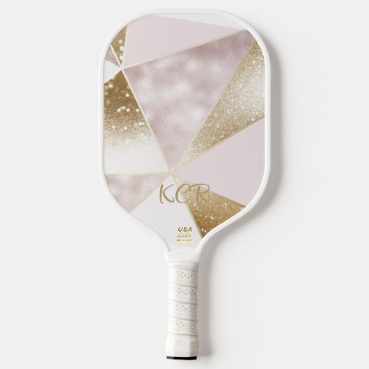 Elegant Gouden Glitter Roze Personaliseer Officiël Pickleball Paddle (Achterkant)