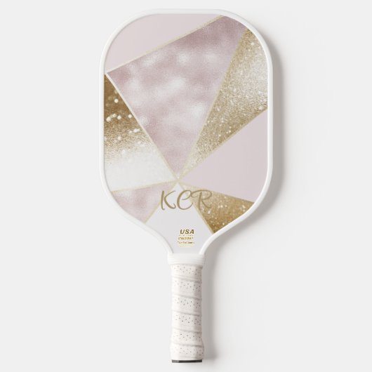 Elegant Gouden Glitter Roze Personaliseer Officiël Pickleball Paddle (Voorkant)