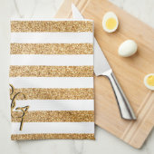 Elegant Gouden Glitter Strepen met Initialen Theedoek (Quarter Fold)