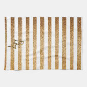 Elegant Gouden Glitter Strepen met Initialen Theedoek (Horizontaal)
