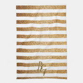 Elegant Gouden Glitter Strepen met Initialen Theedoek (Verticaal)
