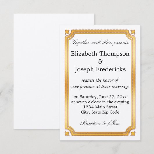 Elegant Gouden Grens Bruiloft Kaart (Voorkant / Achterkant)