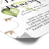 Elegant gouden groen In Loving Memory bord Poster (Hoek)