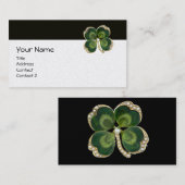 ELEGANT GOUDEN GROENE SHAMROCK JUWEEL MET PARELS VISITEKAARTJE (Voorkant / Achterkant)