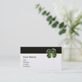 ELEGANT GOUDEN GROENE SHAMROCK JUWEEL MET PARELS VISITEKAARTJE (Staand voorkant)
