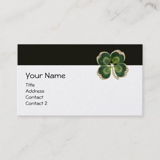 ELEGANT GOUDEN GROENE SHAMROCK JUWEEL MET PARELS VISITEKAARTJE (Voorkant)