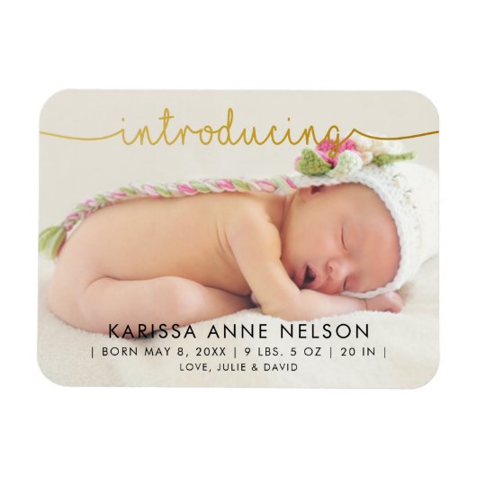 elegant gouden handschrift foto geboortedatum magneet (Horizontaal)