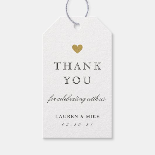 Elegant gouden hart bruiloft Vrijgezellenfeest Cadeaulabel (Voorkant)