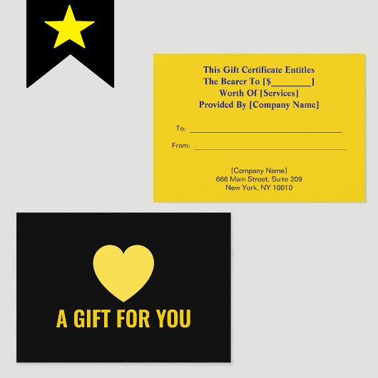 Elegant Gouden Hart, Eenvoudig Zwart Cadeaubon