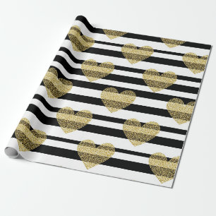 Elegant Gouden Hart Huwelijksstreeppatroon Cadeaupapier