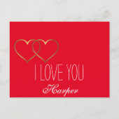 Elegant gouden hart ik hou van je rood feestdagenkaart (Voorkant)