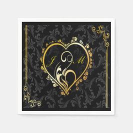 Elegant Gouden Hart Monogram Papier Servetten