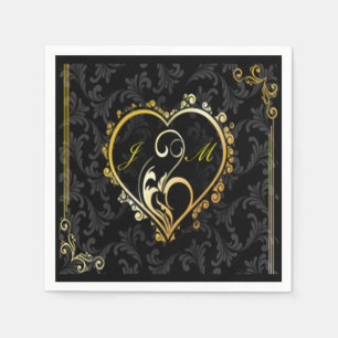 Elegant Gouden Hart Monogram Papier Servetten