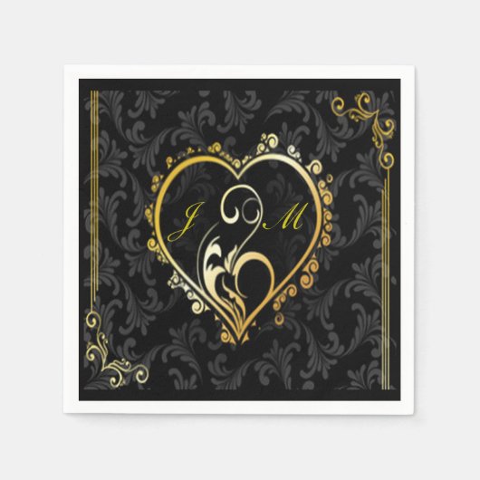 Elegant Gouden Hart Monogram Papier Servetten (Voorkant)