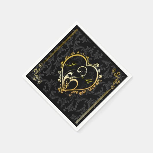 Elegant Gouden Hart Monogram Papier Servetten (Hoek)