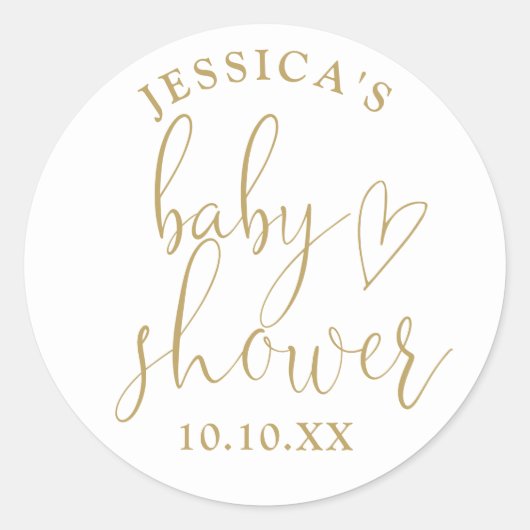 Elegant gouden hart script Baby shower gunst Ronde Sticker (Voorkant)