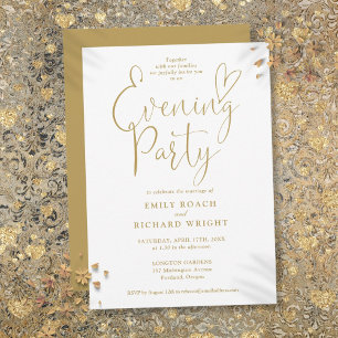 Elegant Gouden Hart Script Trouwfeest Avond Kaart