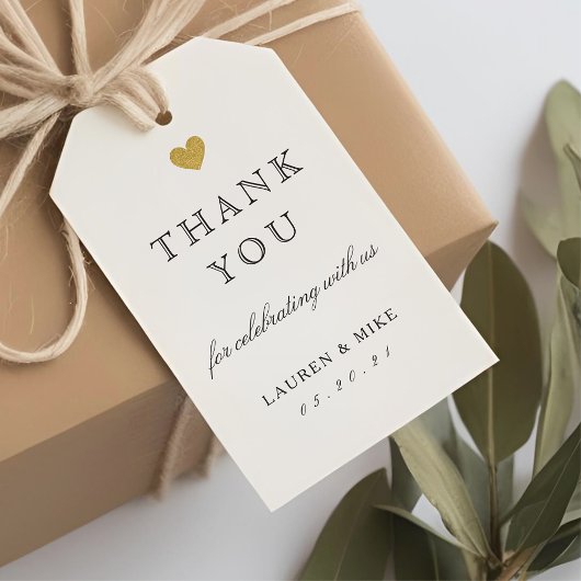Elegant Gouden Hart Trouw Bedankt Cadeaulabel