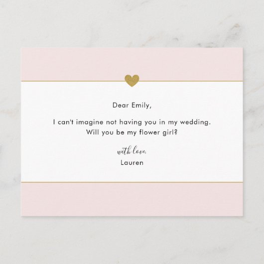 Elegant Gouden Hart Wil Je Mijn Bloemenmeisje Zijn Uitnodiging Briefkaart (Achterkant)